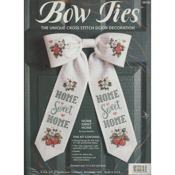 Cross Stitch Kit JCA Bow Ties Door Decor HOME SWEET HOME 08103 Floral 11X17 VTG - Picture 5 of 5